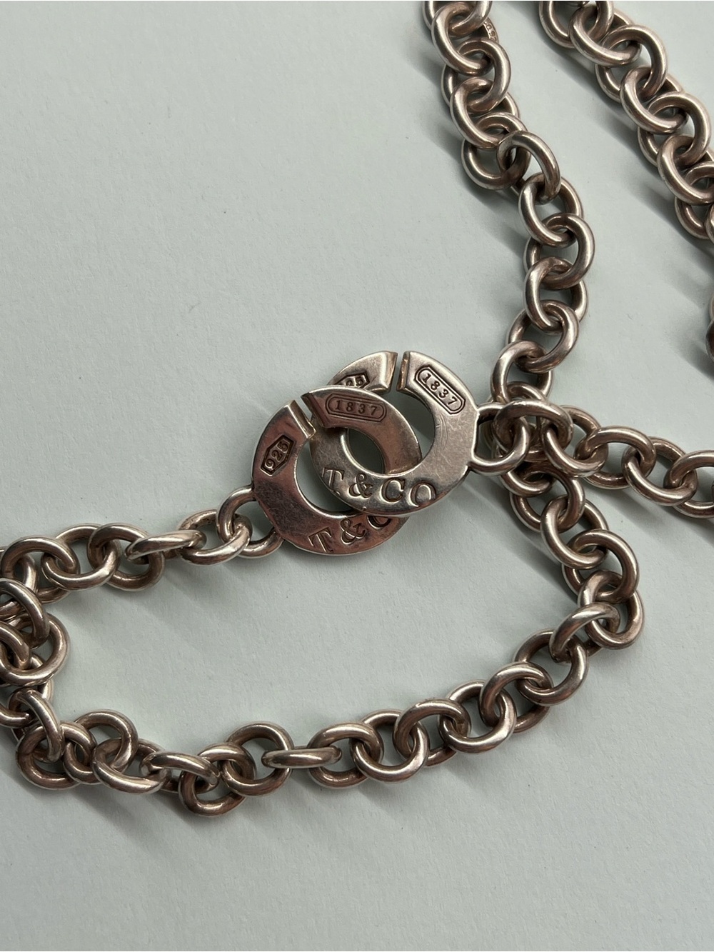 Tiffany T&Co Interlocking Ring 925 Silver Rollo Chain Necklace 1837 Line